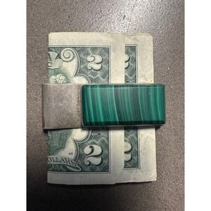 Mexico Sterling Silver  & Malachite Money Clip 28 grams total weight